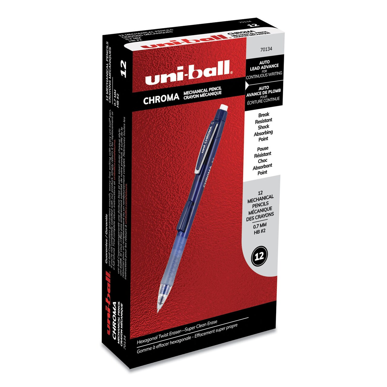 Uni-Ball Chroma Mechanical Pencil, 0.7 mm, HB (#2), Black Lead, Cobalt Barrel, Dozen